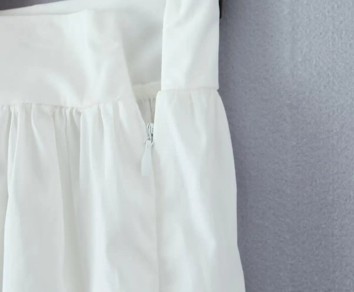YENKYE 2025 Women Yellow White Cotton Big Swing Long Skirt Vintage High Waist Side Zipper A-line Summer Skirts Holiday
