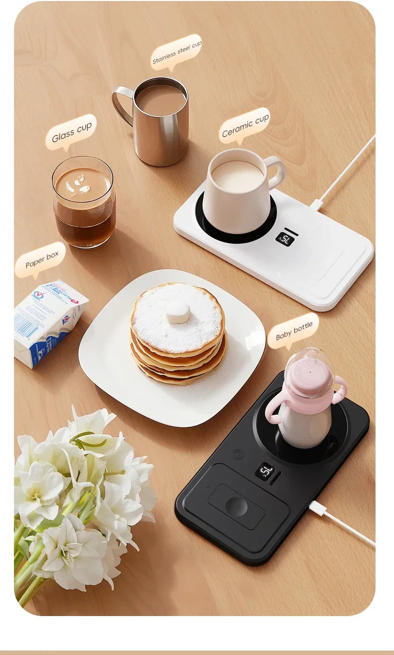 2 in 1 Coffee Mug Warmer Wireless Charger Multi-functional Cup Heating Pad 3 Gear Temperature Warmer Coaster For Milk Tea Water