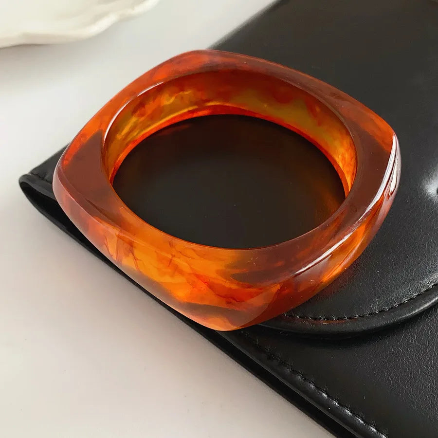 Coffee Big Irregular Square Wide Acrylic Bangles for Women Statement Resin Chunky Bracelets Couple Vintage Punk Jewelry Gifts F