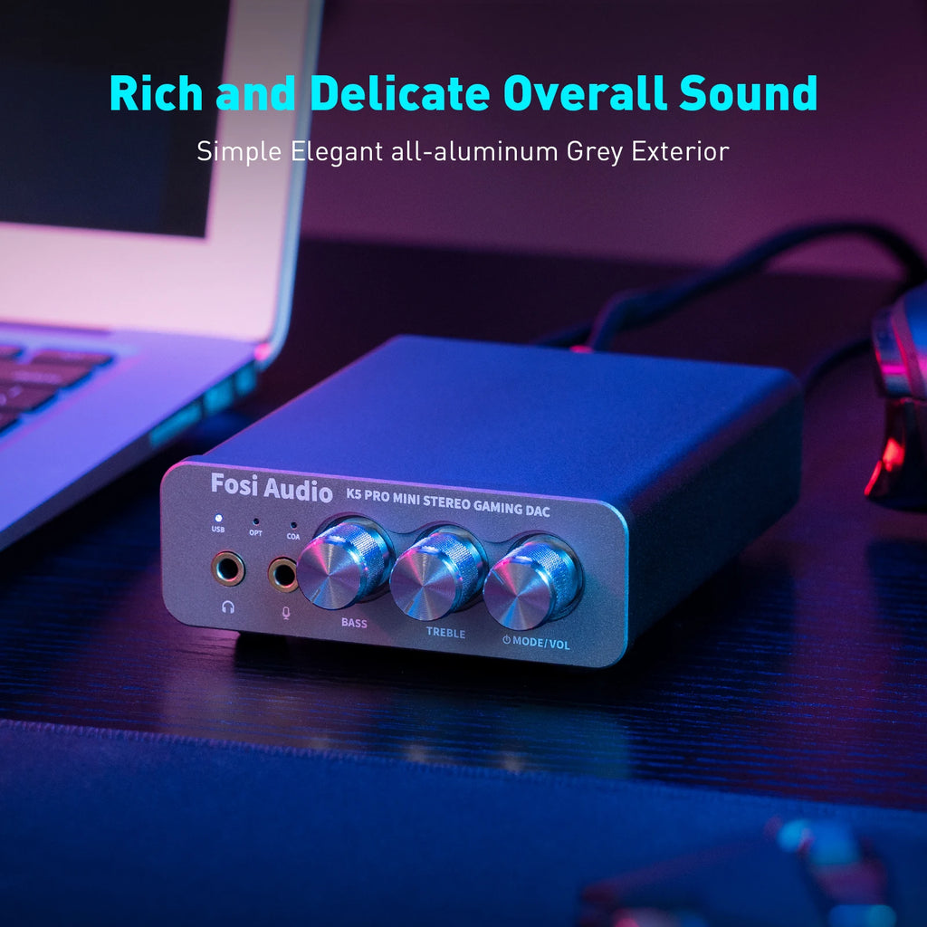 Fosi Audio K5 PRO Gaming USB DAC With Microphone Headphone Amplifier Desktop Mini Audio DAC Amp For PS5 PC