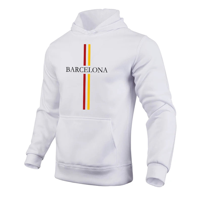 Barcelona Fashion Male Hooded Sweatshirts All Season Daily Casual Sports Hoodies 2025 Urban Trend Pullover Men's Clothes Gym Top