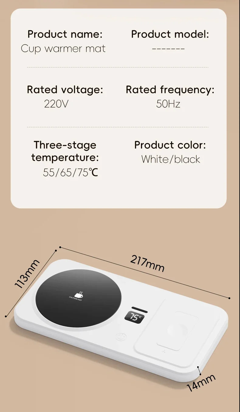 2 in 1 Coffee Mug Warmer Wireless Charger Multi-functional Cup Heating Pad 3 Gear Temperature Warmer Coaster For Milk Tea Water
