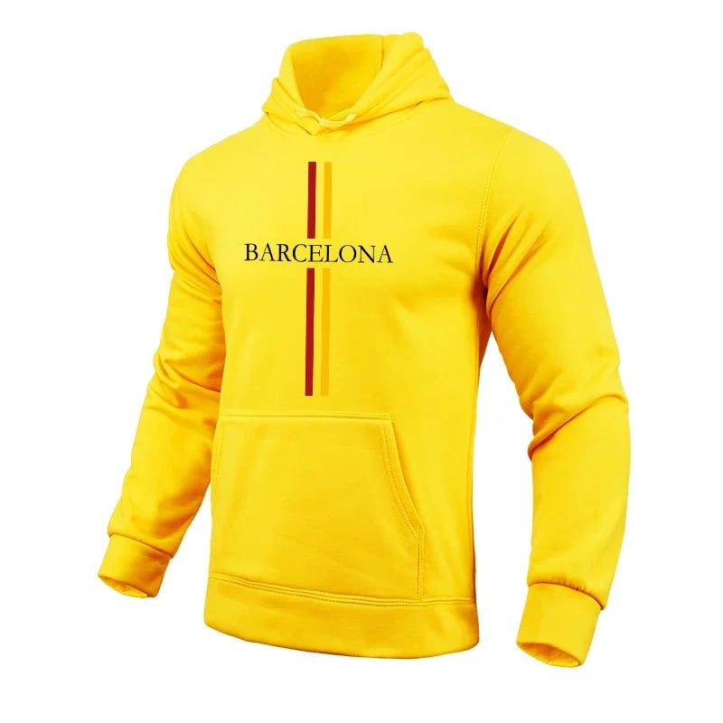 Barcelona Fashion Male Hooded Sweatshirts All Season Daily Casual Sports Hoodies 2025 Urban Trend Pullover Men's Clothes Gym Top