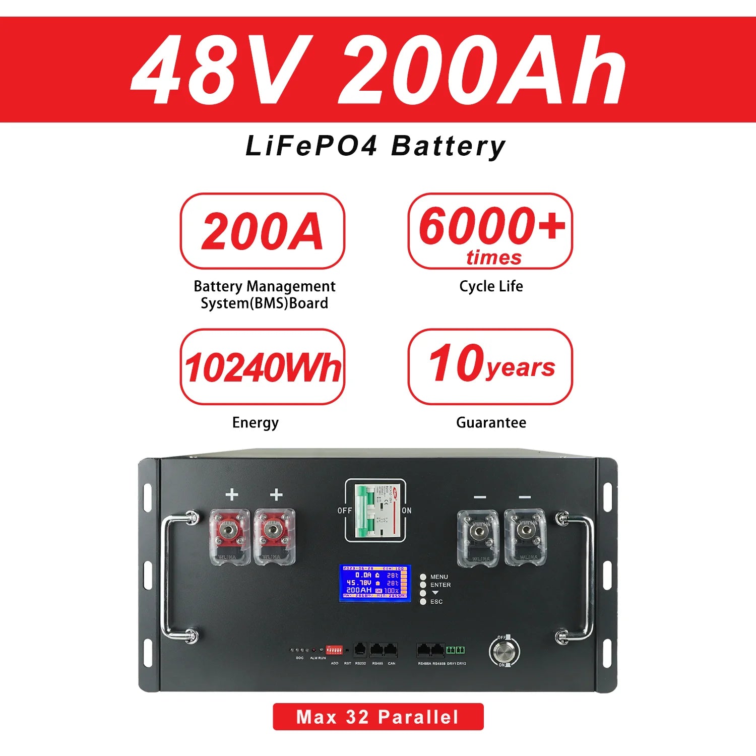 48V 100Ah 50Ah 120Ah 200Ah 300Ah LiFePO4 Battery 16S Built-in BMS 51.2V Lithium Iron Phosphate Batteries for RV Solar No VAT&TAX