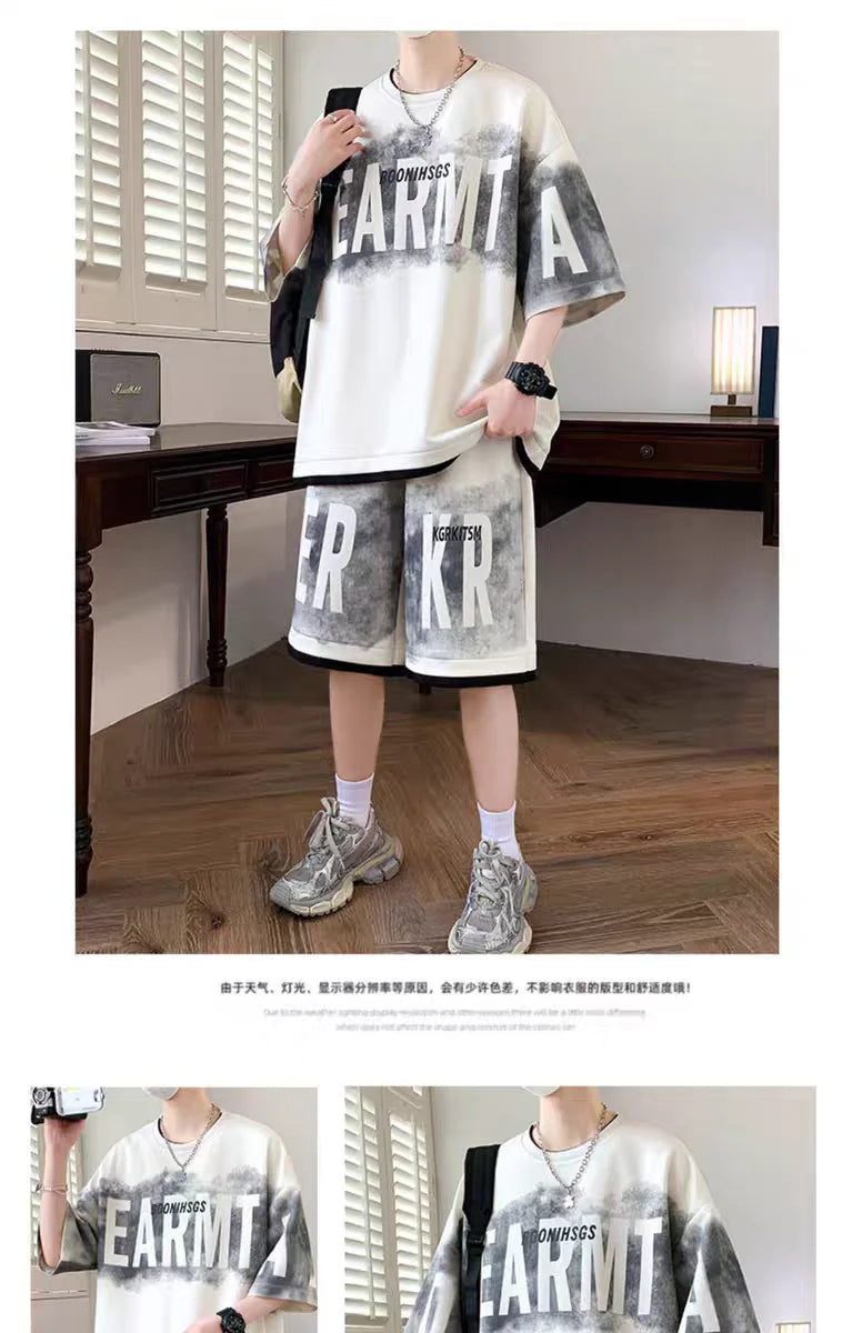 Summer Men's Large Suit S-6XL New Trendy Two Piece Set Korean High Street Fashion T-shirt Shorts Tracksuits Designer Clothes Men