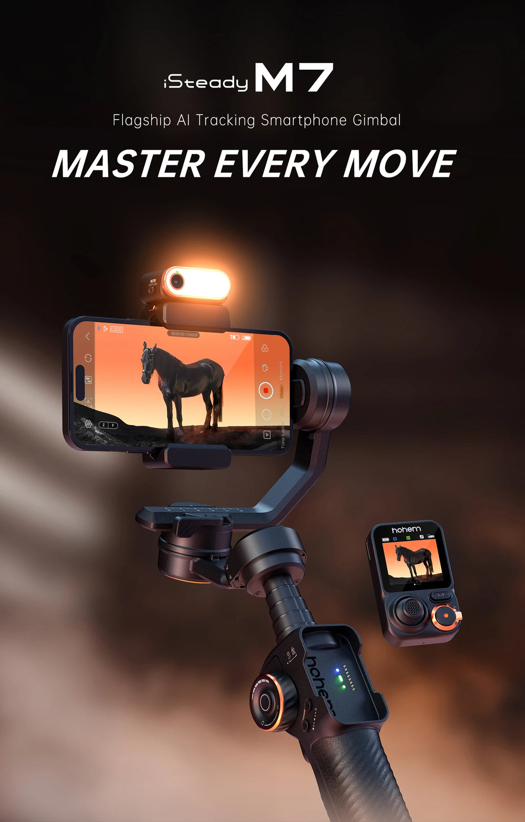 Hohem official-website isteady М7 Stabilizer Ai Face Tracking 3-Axis Phone Gimbal Built-in Selfie Stick iPhone16/Samsung Gimbal