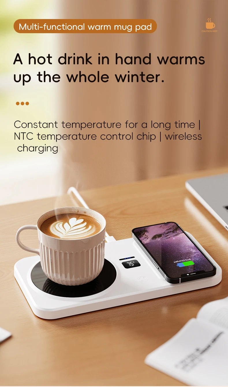 2 in 1 Coffee Mug Warmer Wireless Charger Multi-functional Cup Heating Pad 3 Gear Temperature Warmer Coaster For Milk Tea Water