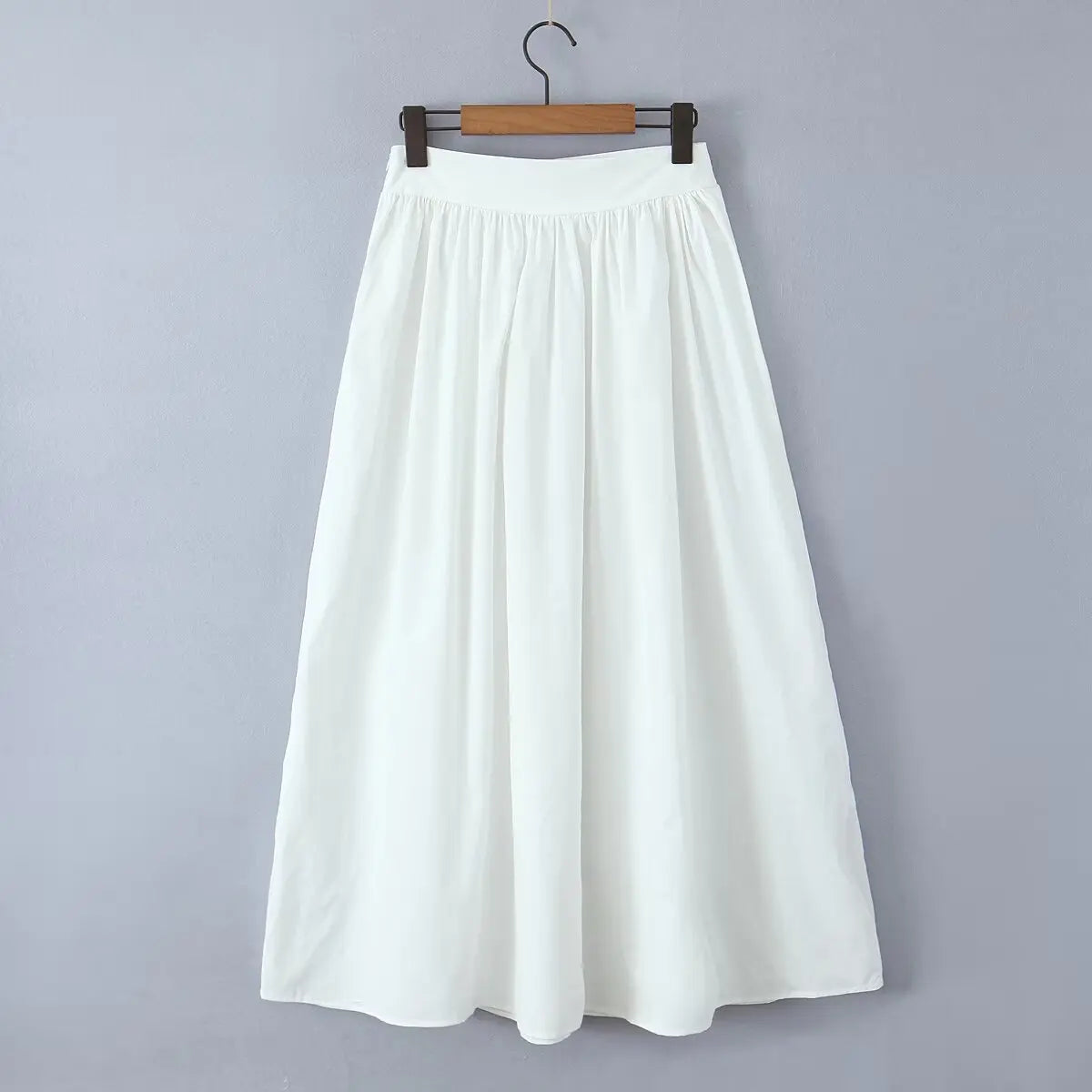 YENKYE 2025 Women Yellow White Cotton Big Swing Long Skirt Vintage High Waist Side Zipper A-line Summer Skirts Holiday