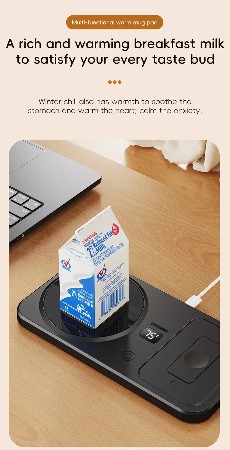 2 in 1 Coffee Mug Warmer Wireless Charger Multi-functional Cup Heating Pad 3 Gear Temperature Warmer Coaster For Milk Tea Water