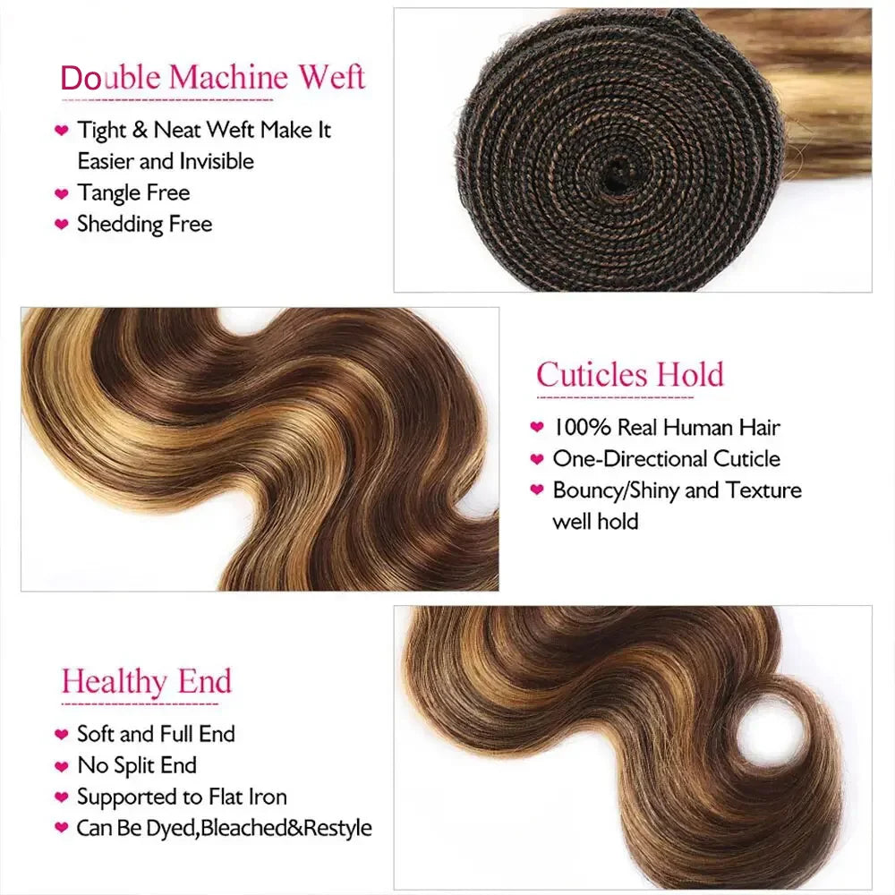 16A Highlight Ombre Bundles Human Hair Unprocessed Brazilian Colored Body Wave Raw Hair Bundles Weave Extensions Deals