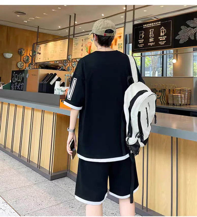 Summer Men's Large Suit S-6XL New Trendy Two Piece Set Korean High Street Fashion T-shirt Shorts Tracksuits Designer Clothes Men