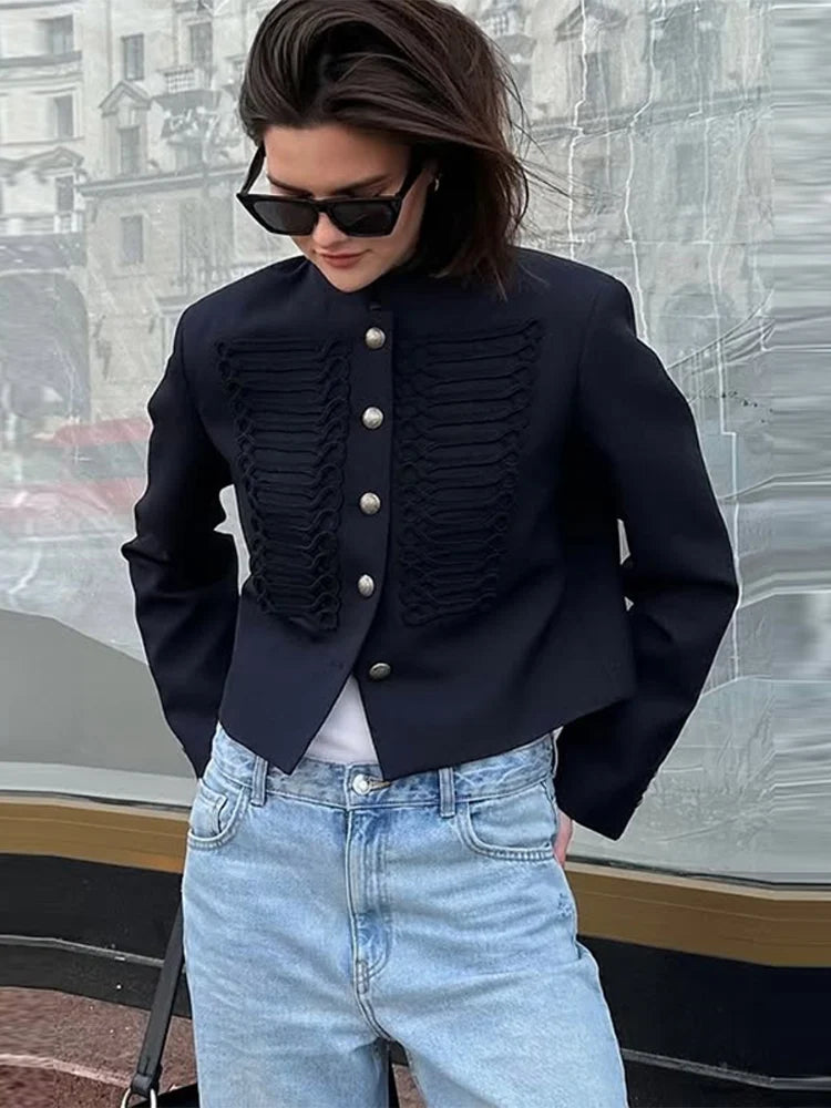 Black Velvet Tassel Jacket Knot Button Asymmetric Hem Long Sleeve Slim Fit Elegant Daily Commute Streetwear Fashion Outerwear