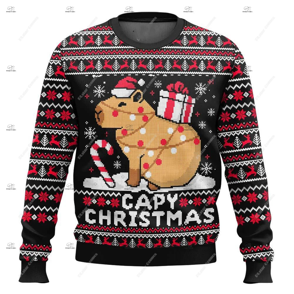 Christmas Santa Claus Pet Cat Knitted Ugly Sweater Graffiti Retro Vintage 3DPrint Pullover Harajuku Casual Funny Long Sleeves 43