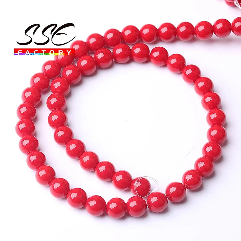 Wholesale Red Coral Stone Beads For Jewelry Making Round Loose Spacer Beads Diy Bracelets Necklace Accessories 4 6 8 10 12mm 15"