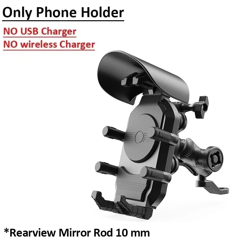 Shockproof Motorcycle Phone Holder 15W Wireless Charger & 18W USB 30W Type C Fast Charging Motorbike Bicycle Bike Scooter Stand