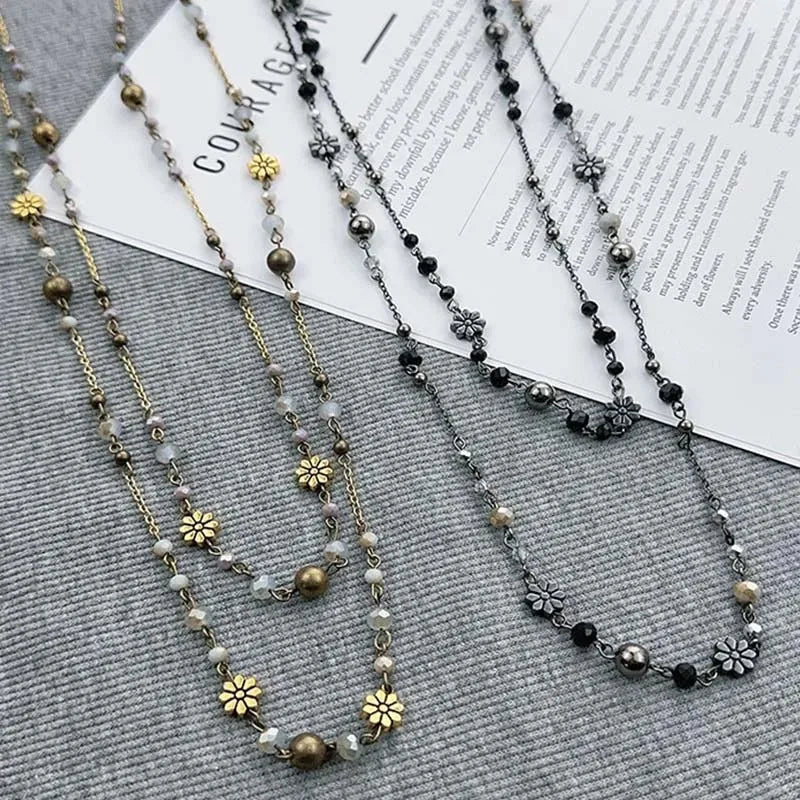 Retro Alien Irregular Baroque Pearl Pendant Necklace for Women Vintage Green Black Crystal Bead Long Necklace Neck Chain Jewelry