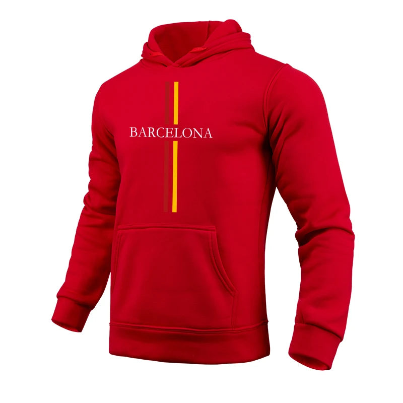 Barcelona Fashion Male Hooded Sweatshirts All Season Daily Casual Sports Hoodies 2025 Urban Trend Pullover Men's Clothes Gym Top