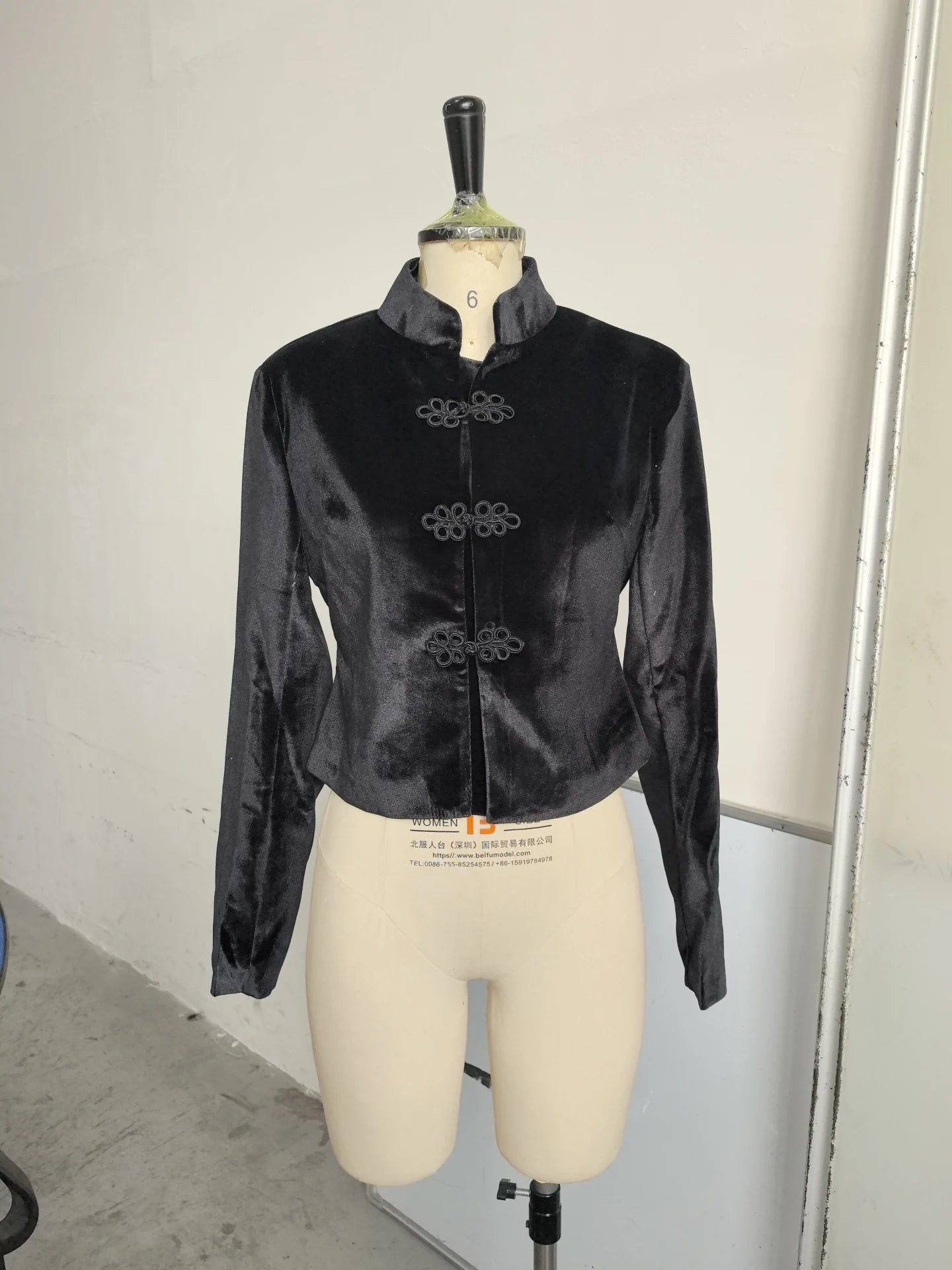 Black Velvet Tassel Jacket Knot Button Asymmetric Hem Long Sleeve Slim Fit Elegant Daily Commute Streetwear Fashion Outerwear