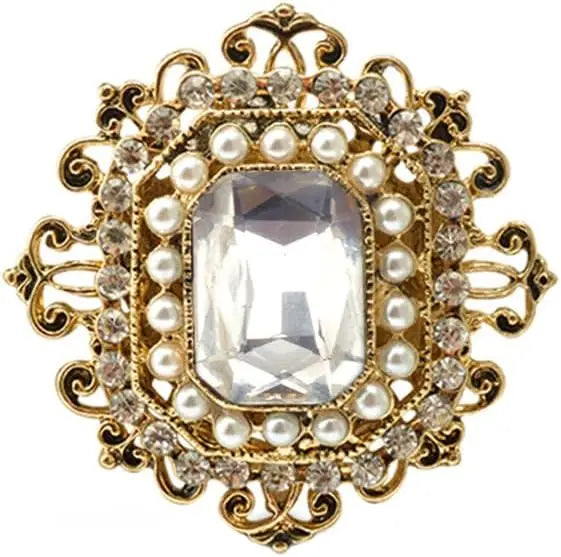 Vintage Rhinestone Brooch for Women Girls Baroque Rectangle Crystal Shell Pearl Brooches Elegant Wedding Christmas Ornament Gift