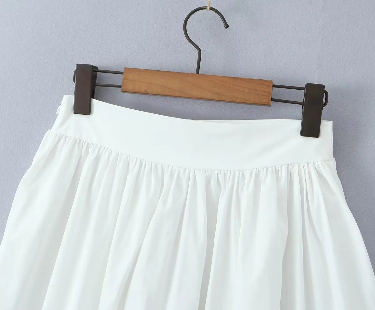YENKYE 2025 Women Yellow White Cotton Big Swing Long Skirt Vintage High Waist Side Zipper A-line Summer Skirts Holiday
