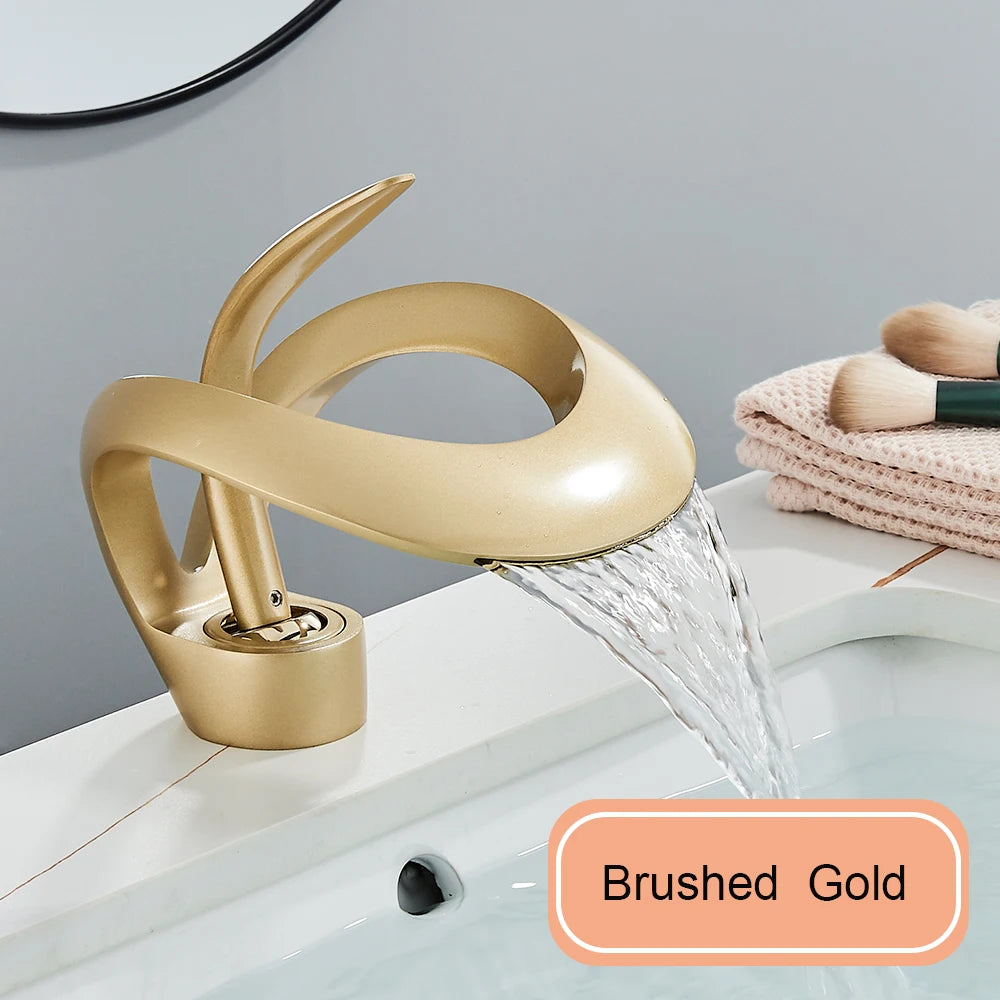 Matte Black Bathroom Basin Faucet Brass Single Handle Waterfall Mixer Tap Modern Style Hot Cold Water Sink Mixer Crane