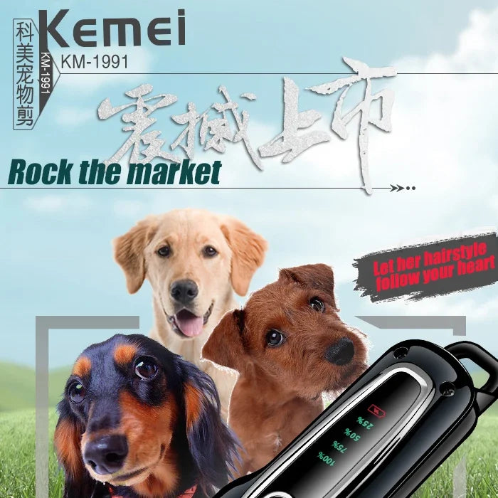 Kemei Rechargeable Professional Dog Hair Trimmer for Cat Cutter Grooming Machine Hair Remover Animal Hair Clipper for Pet