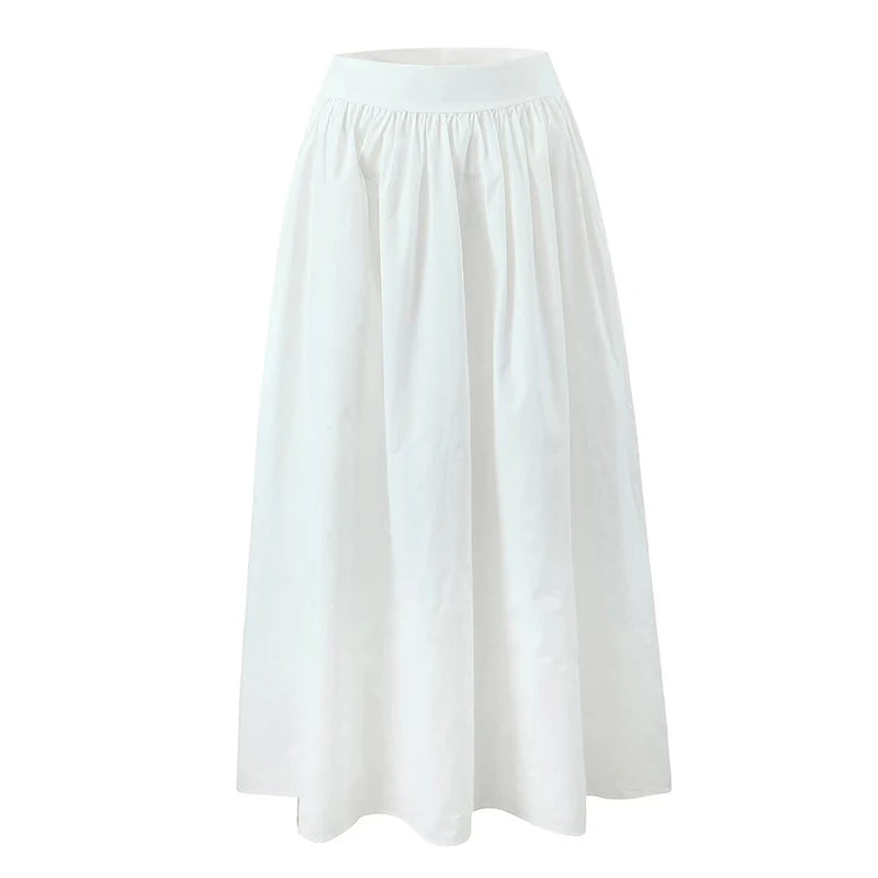 YENKYE 2025 Women Yellow White Cotton Big Swing Long Skirt Vintage High Waist Side Zipper A-line Summer Skirts Holiday