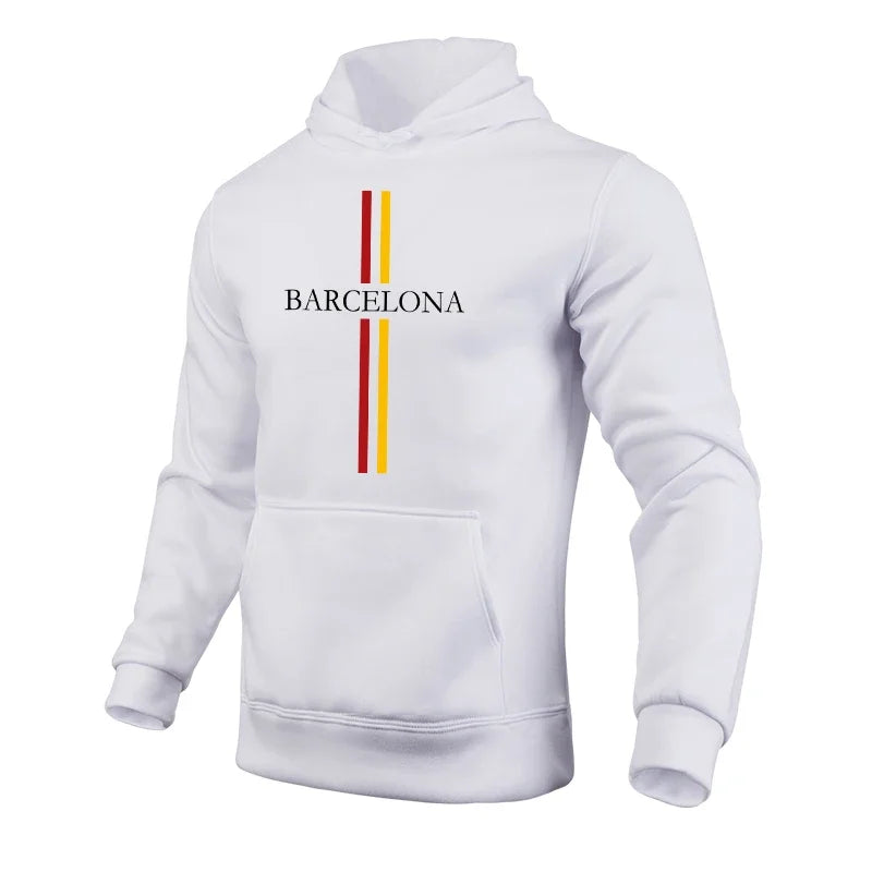 Barcelona Fashion Male Hooded Sweatshirts All Season Daily Casual Sports Hoodies 2025 Urban Trend Pullover Men's Clothes Gym Top