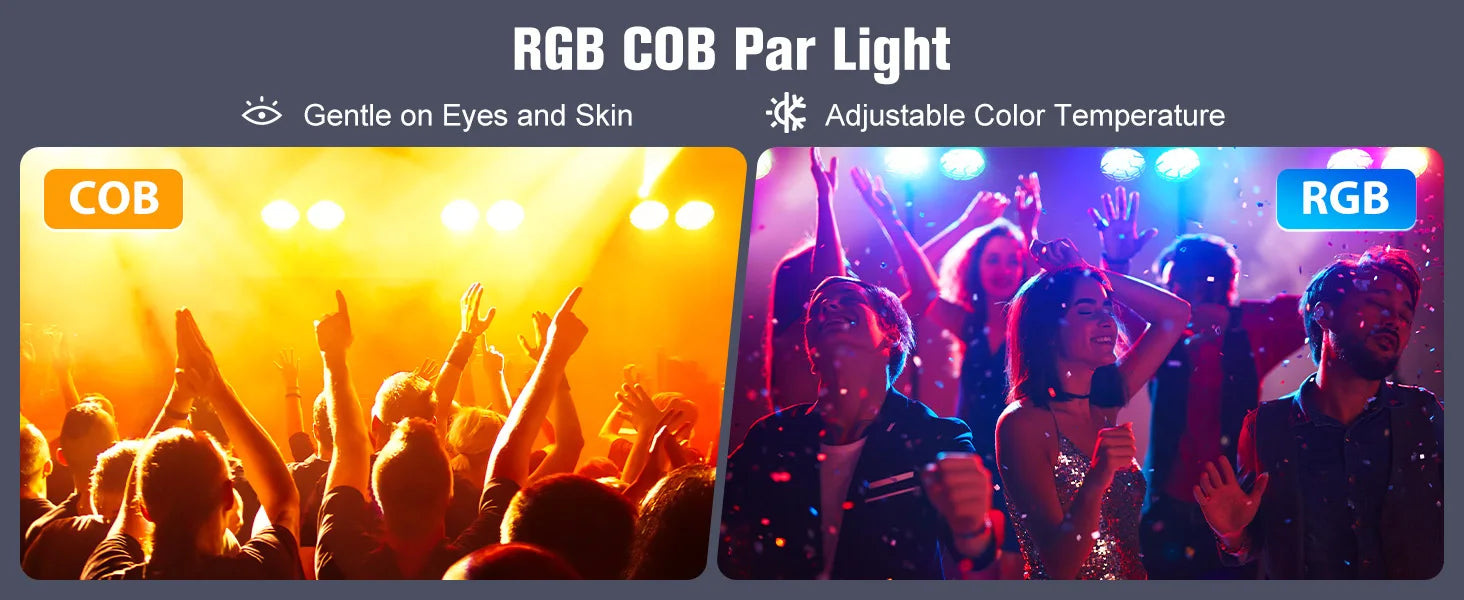 Fieryzeal 2PCS 200W COB LED Par Light 2x100W Cool&Warm White 2IN1 RGB Audience Light DMX Strobe Stage Light for DJ Disco Party