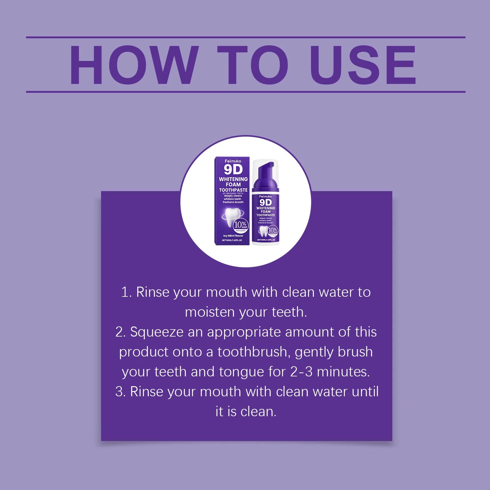 9D Purple Tooth Mousse WHITENING FOAM TOOTHPASTE 10% Hydroxyapatite Fresh Breath Travel Teeth Whitening Stain Removal Oral Care