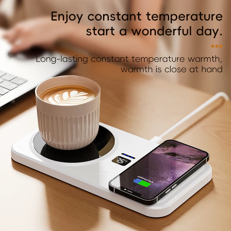2 in 1 Coffee Mug Warmer Wireless Charger Multi-functional Cup Heating Pad 3 Gear Temperature Warmer Coaster For Milk Tea Water