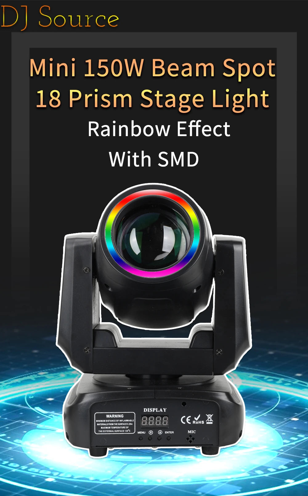 2Pcs/lot Mini LED 150W Beam Moving Head Light With Aperture 18 Prism Rainbow Effect DJ Stage Lights DMX512 For Disco Party CLub