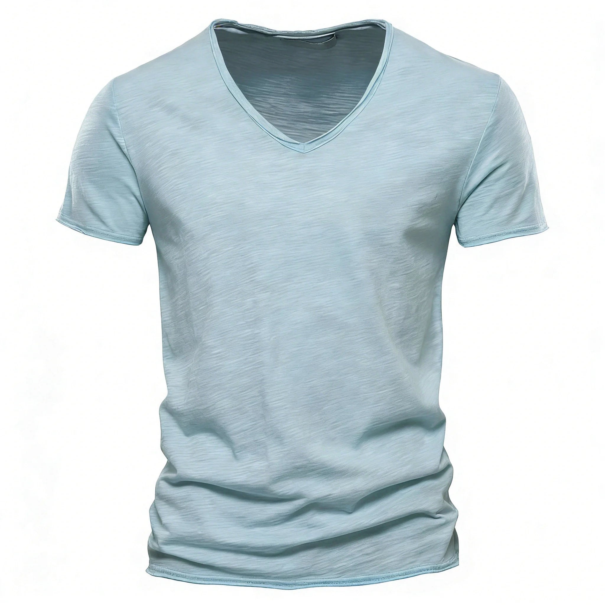 AIOPESON100% Cotton Men T-shirt V-neck Fashion Design Slim Fit Soild T-shirts Male Tops Tees Short Sleeve T Shirt O-neck For Men