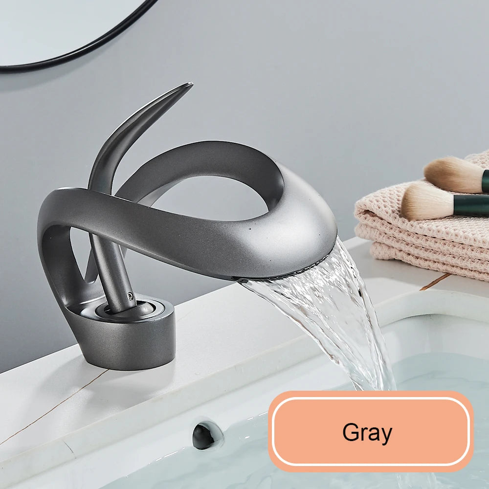 Matte Black Bathroom Basin Faucet Brass Single Handle Waterfall Mixer Tap Modern Style Hot Cold Water Sink Mixer Crane