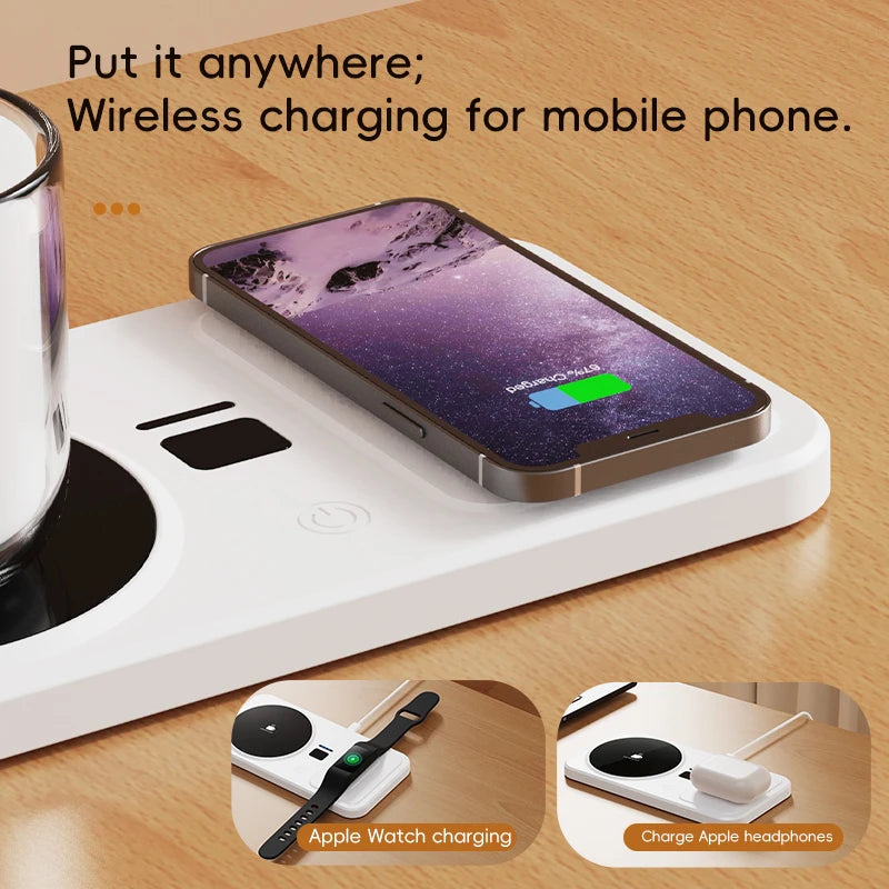 2 in 1 Coffee Mug Warmer Wireless Charger Multi-functional Cup Heating Pad 3 Gear Temperature Warmer Coaster For Milk Tea Water