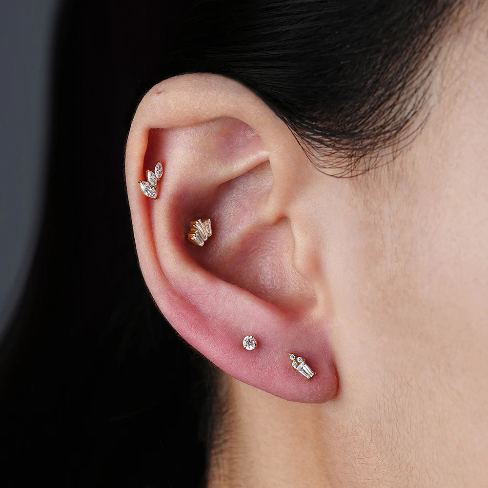 Right Grand ASTM F136 Titanium 16G Cluster Marquise CZ Tragus Helix Stud Conch Lobe Rook Cartilage Leaf Climber Flat Back Labret