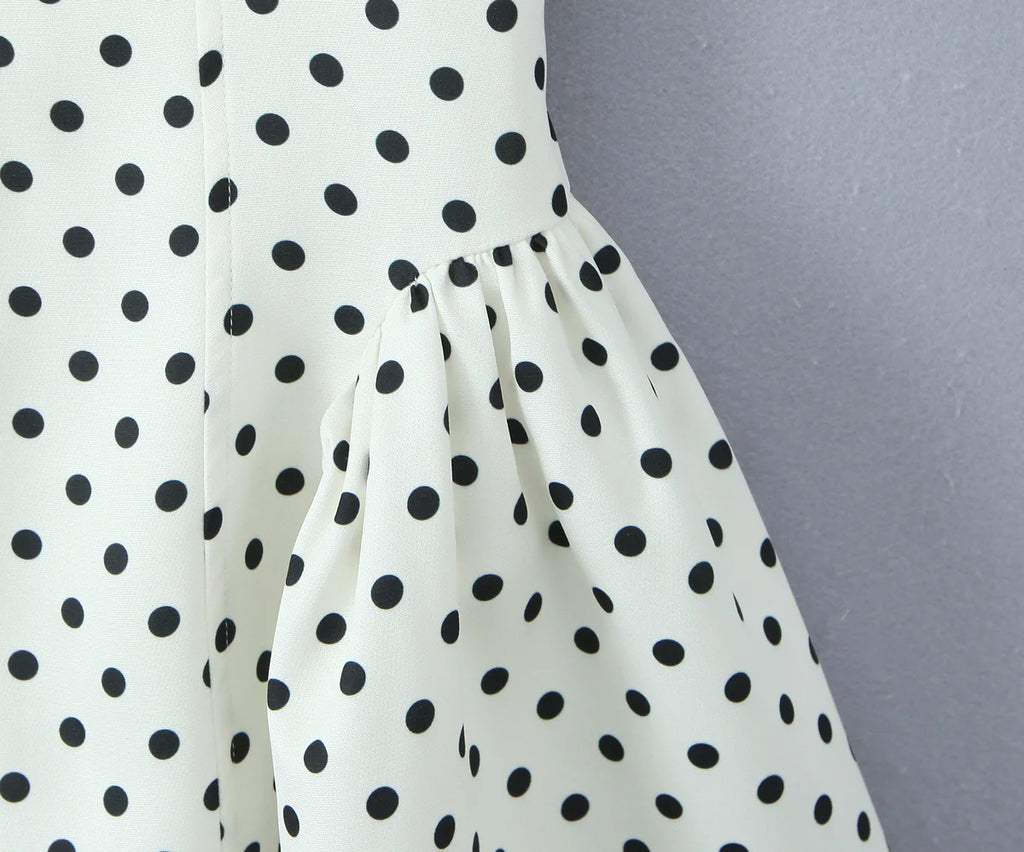 YENKYE French Style Retro Polka Dot Deep V Halter Dress Women Sexy Backless A-line Slim Sweet Elegant Mini Dresses Summer Robe
