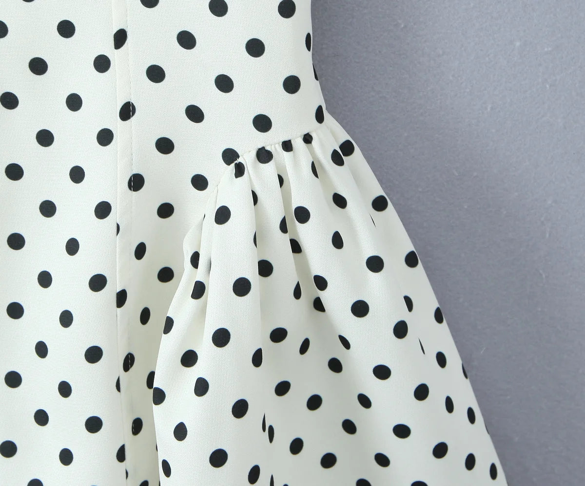 YENKYE French Style Retro Polka Dot Deep V Halter Dress Women Sexy Backless A-line Slim Sweet Elegant Mini Dresses Summer Robe