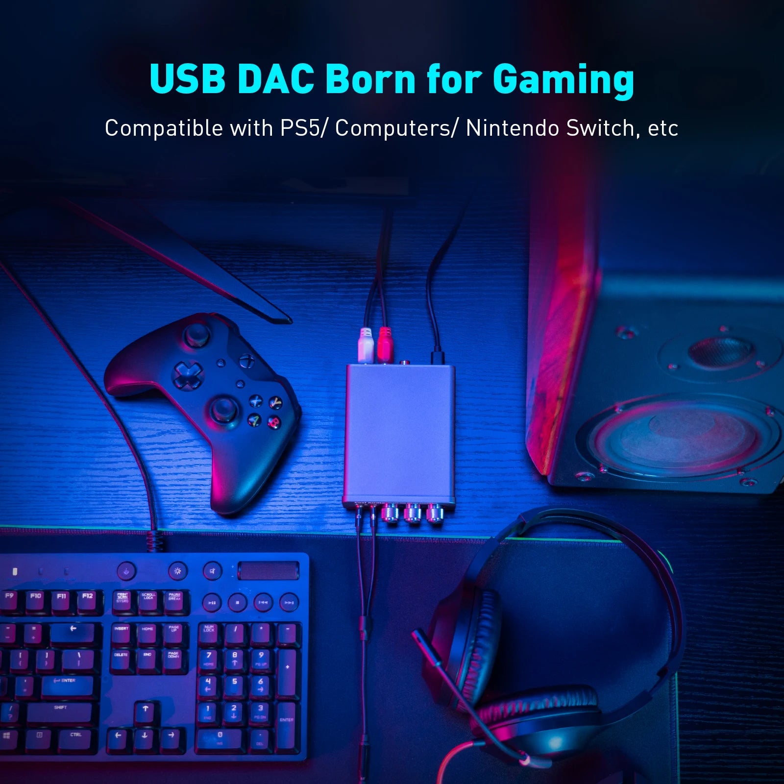 Fosi Audio K5 PRO Gaming USB DAC With Microphone Headphone Amplifier Desktop Mini Audio DAC Amp For PS5 PC