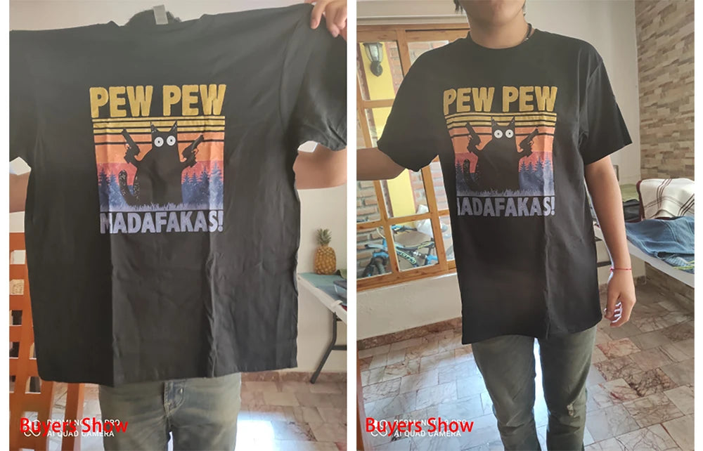 Pew Pew Madafakas Tshirt Men Short Sleeve Novelty Funny Cat T Shirt Cotton Oversize Tops Shirts Tee T-Shirt Crew Neck Streetwear