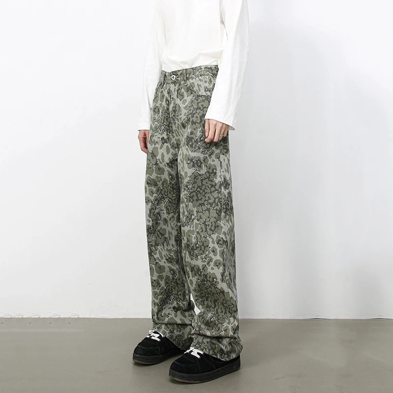 PFNW American 2025 New Tide Camouflage Jeans Men's Ins Loose Straight Wide Leg Casual Denim Pants Loose Male Trousers 12C2036