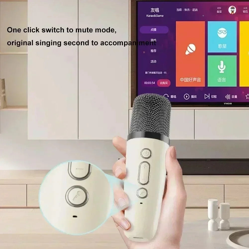 K12 Bluetooth speaker karaoke machine portable speaker system with 2 wireless microphones family family singing children's gif