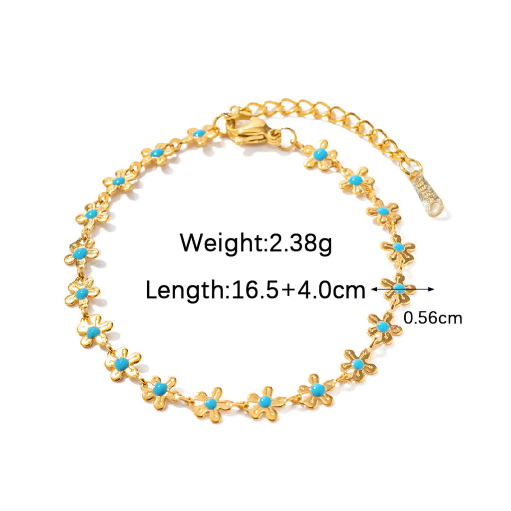 Gold Plated Stainless Steel Waterproof Necklace Bracelet Set Colorful Artificial Crystal Flower Chain Jewelry Set for Women Gift