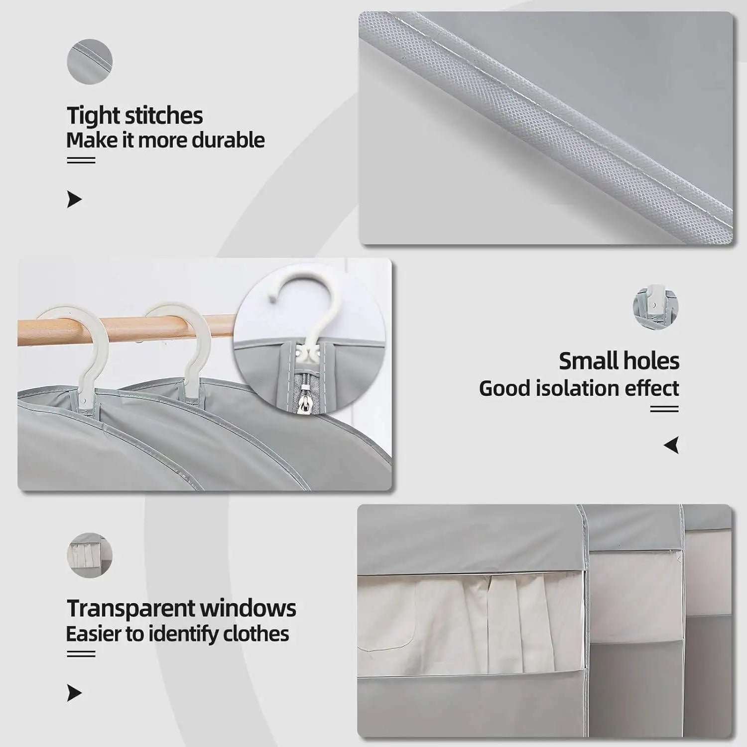 Thick Garment Suit Hanger Cover Bag with Zipper, Closet Storage Dust Coat Cover for Hanging Clothes, Breathable Dress Gown Bag