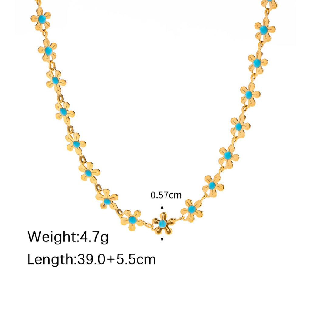 Gold Plated Stainless Steel Waterproof Necklace Bracelet Set Colorful Artificial Crystal Flower Chain Jewelry Set for Women Gift
