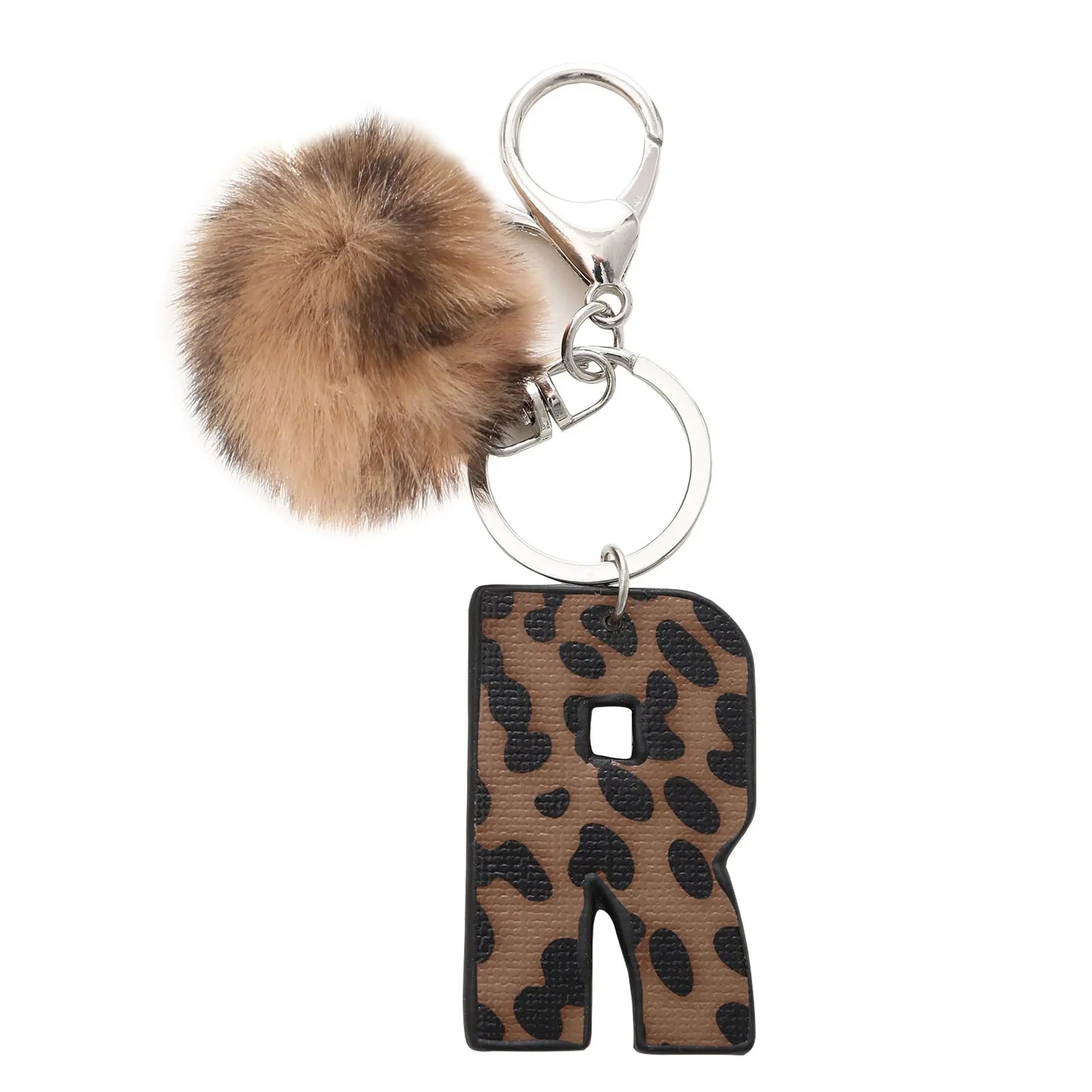 Fashion Leopard English Alphabet Artificial Leather Keychain Exquisite Letter Keyring Women Handbag Charms Accessories Gifts