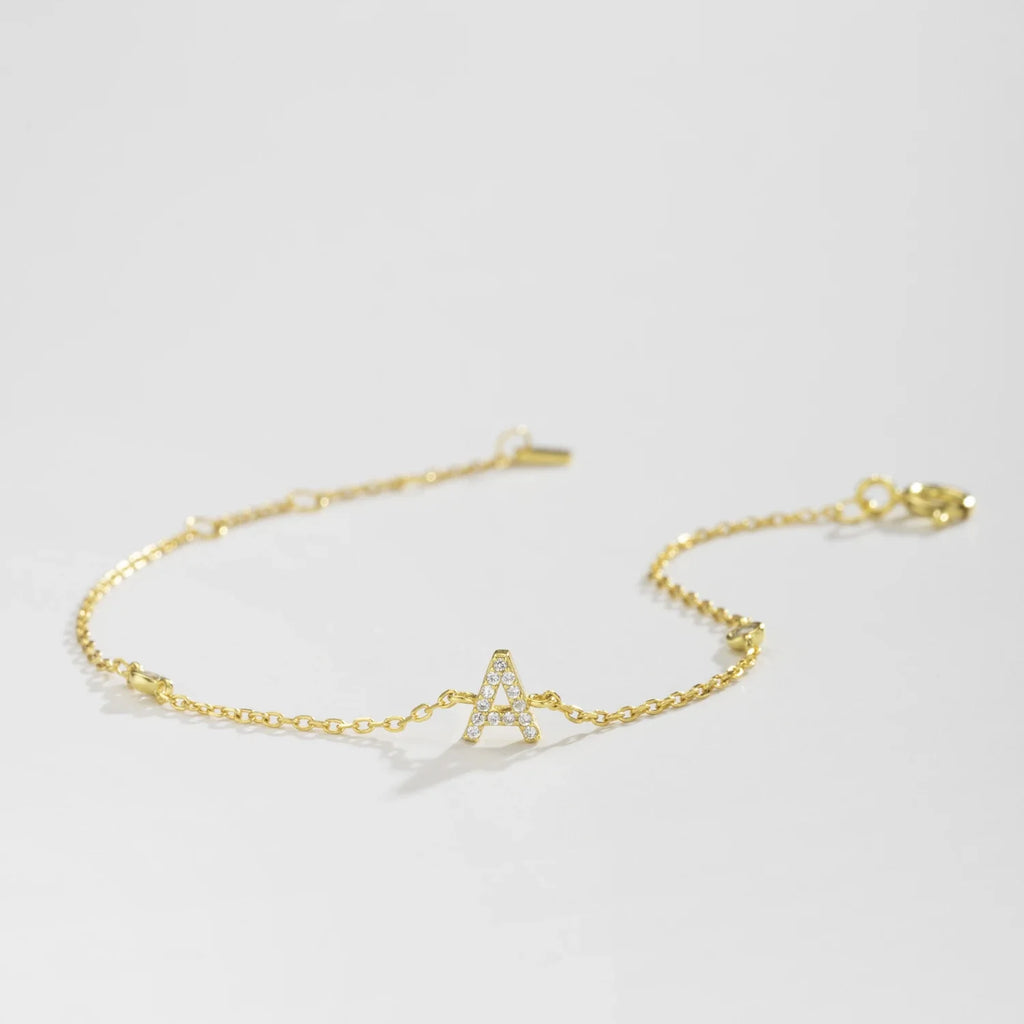 925 Sterling Silver Initial 26 Letters Alphabet Monogram Gold Name Bracelet Crystal CZ Zircon 2021 Fashionable Jewelry
