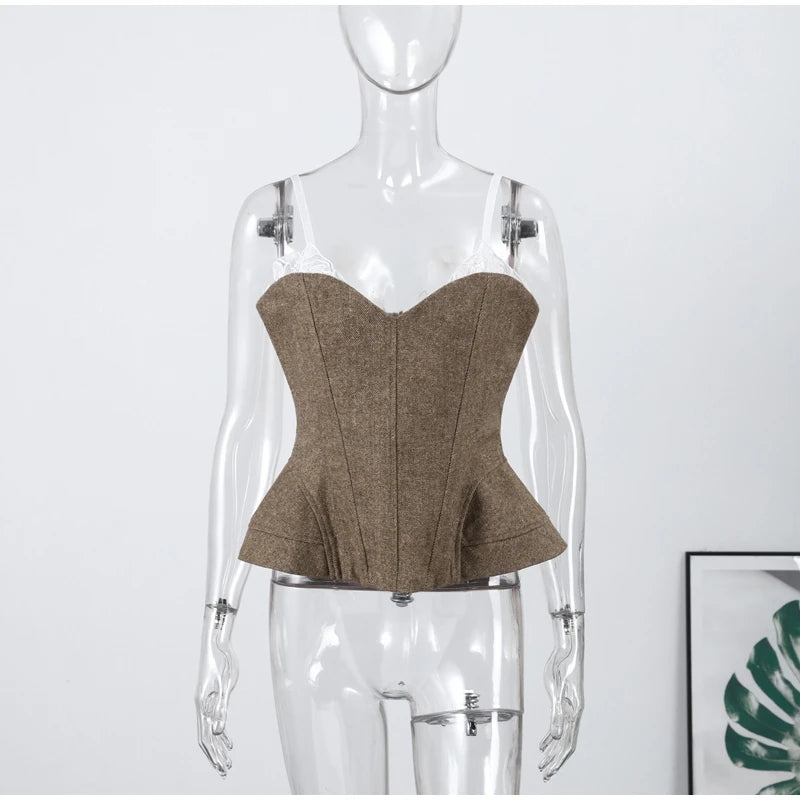 Women Solid Deep-V Satin Camisole Corset Top Elegant Double-Strap Fitted Cropped Back-Tie 2025 Chic Versatile Date Lady Tops
