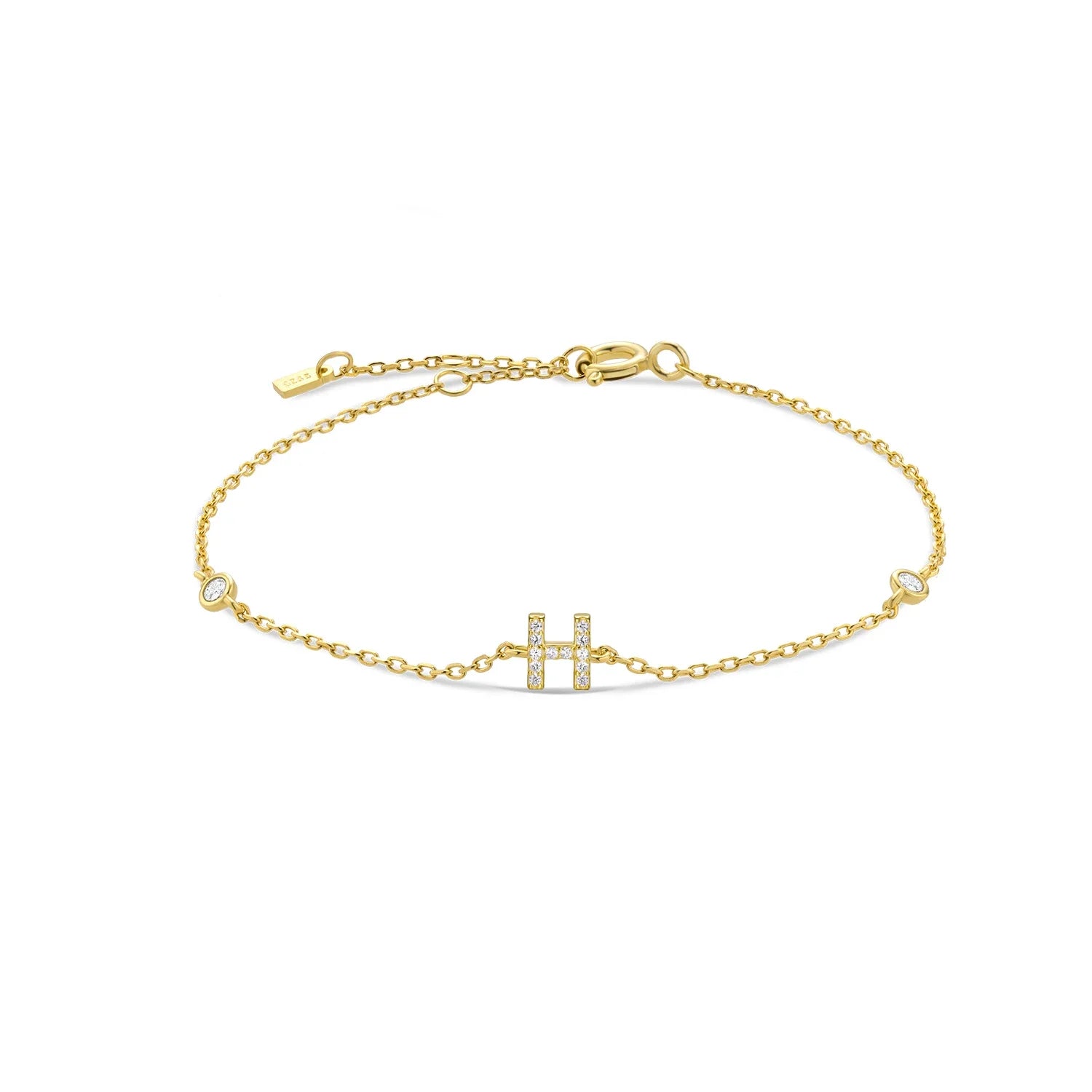 925 Sterling Silver Initial 26 Letters Alphabet Monogram Gold Name Bracelet Crystal CZ Zircon 2021 Fashionable Jewelry