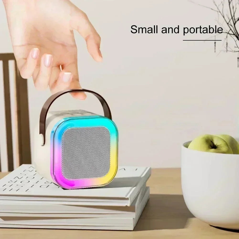 K12 Bluetooth speaker karaoke machine portable speaker system with 2 wireless microphones family family singing children's gif
